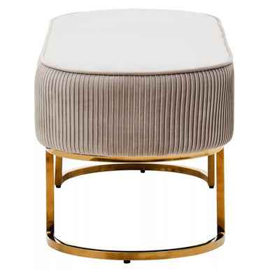Zamora Mink Velvet Ottoman Bench With Gold Finish Legs.
