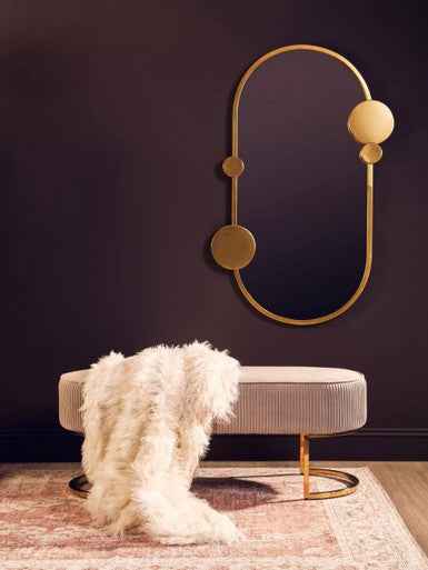 Zamora Mink Velvet Ottoman Bench With Gold Finish Legs.