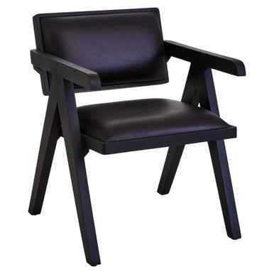 Buffalo Black Leather Armchair With Wood Frame