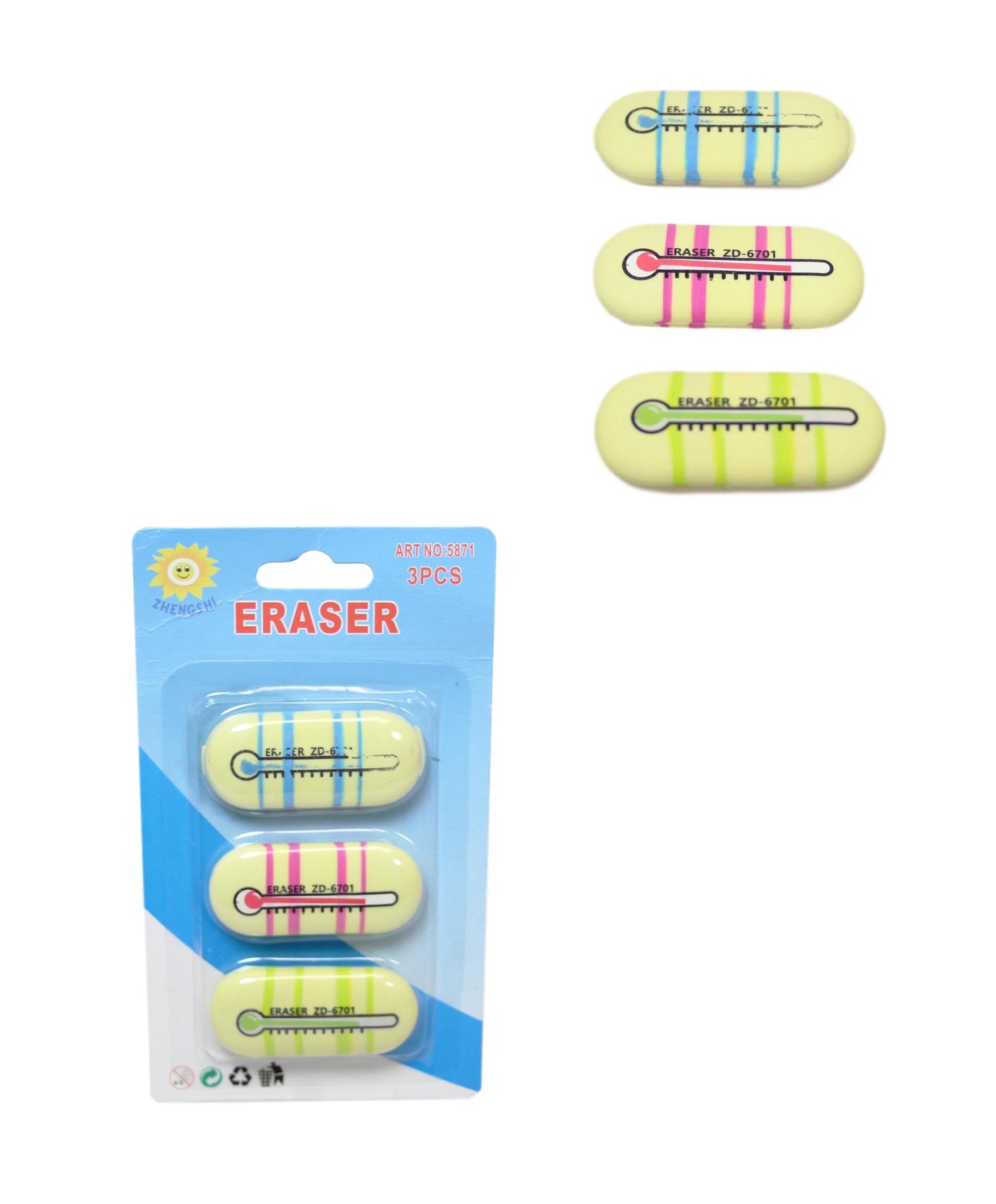 Thermometer Eraser Rubber Set of 3