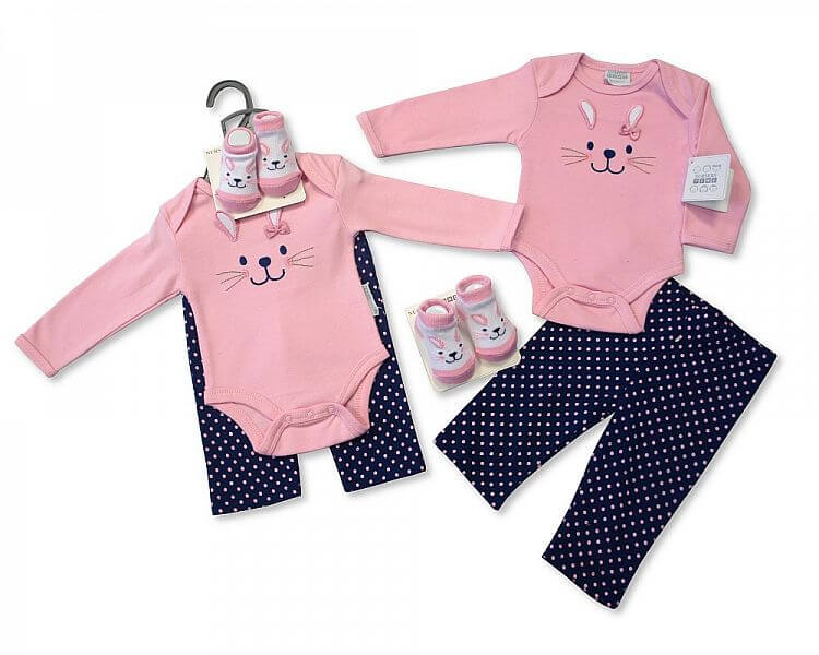 3 Piece Little Bunny Layette Clothing Outfit Gift Set by Nursery Time