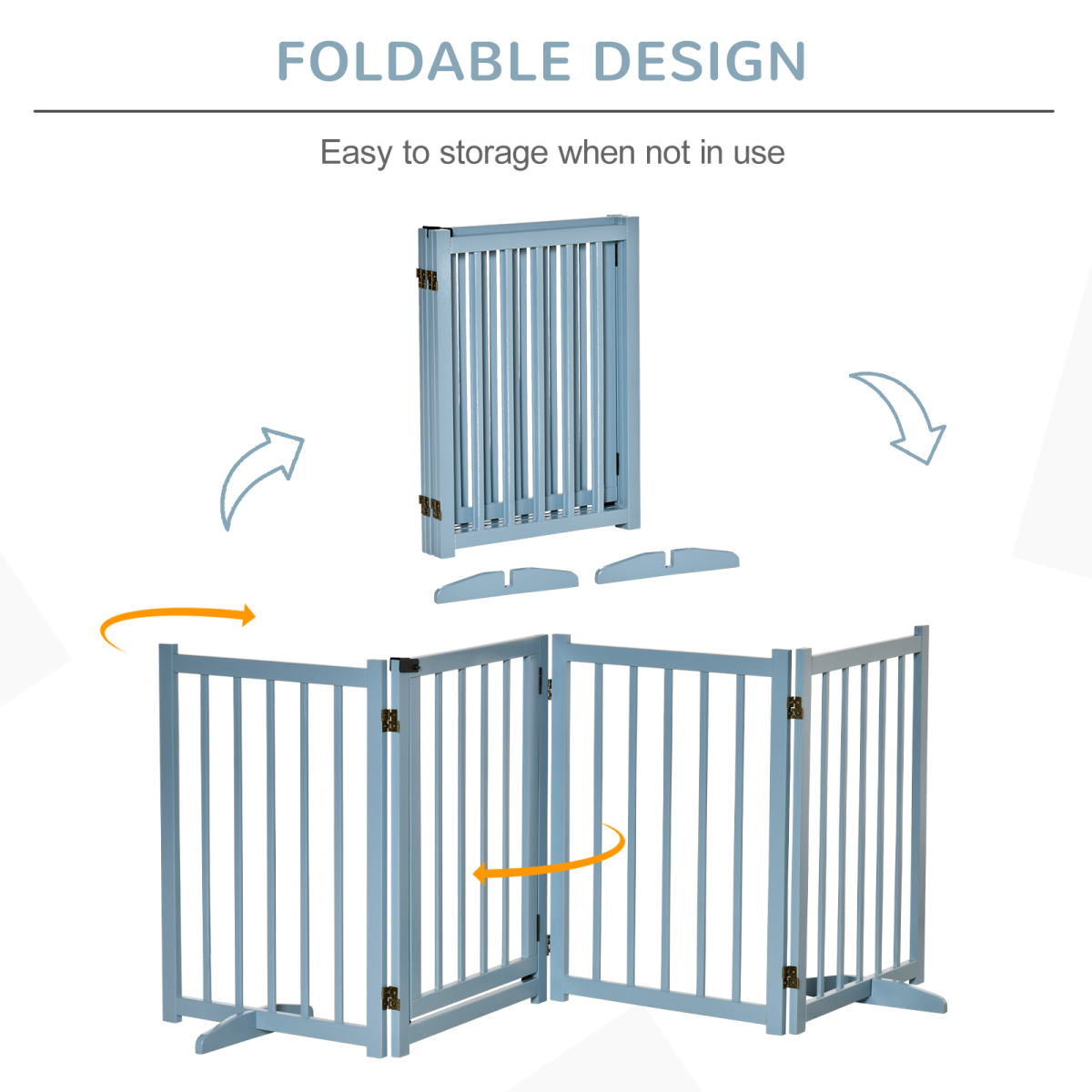 Wooden Foldable Dog Safety Barrier w/ 4 Panels for Small&Medium Dogs Blue Grey