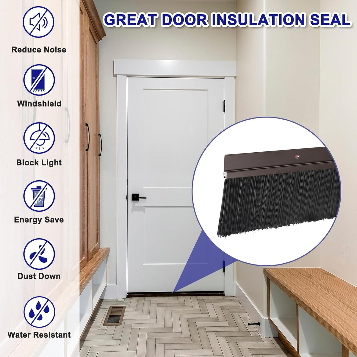 Door Brush Bottom Sweep 2pcs 60mm PP Brush H Shape 1200mm Brown Aluminum