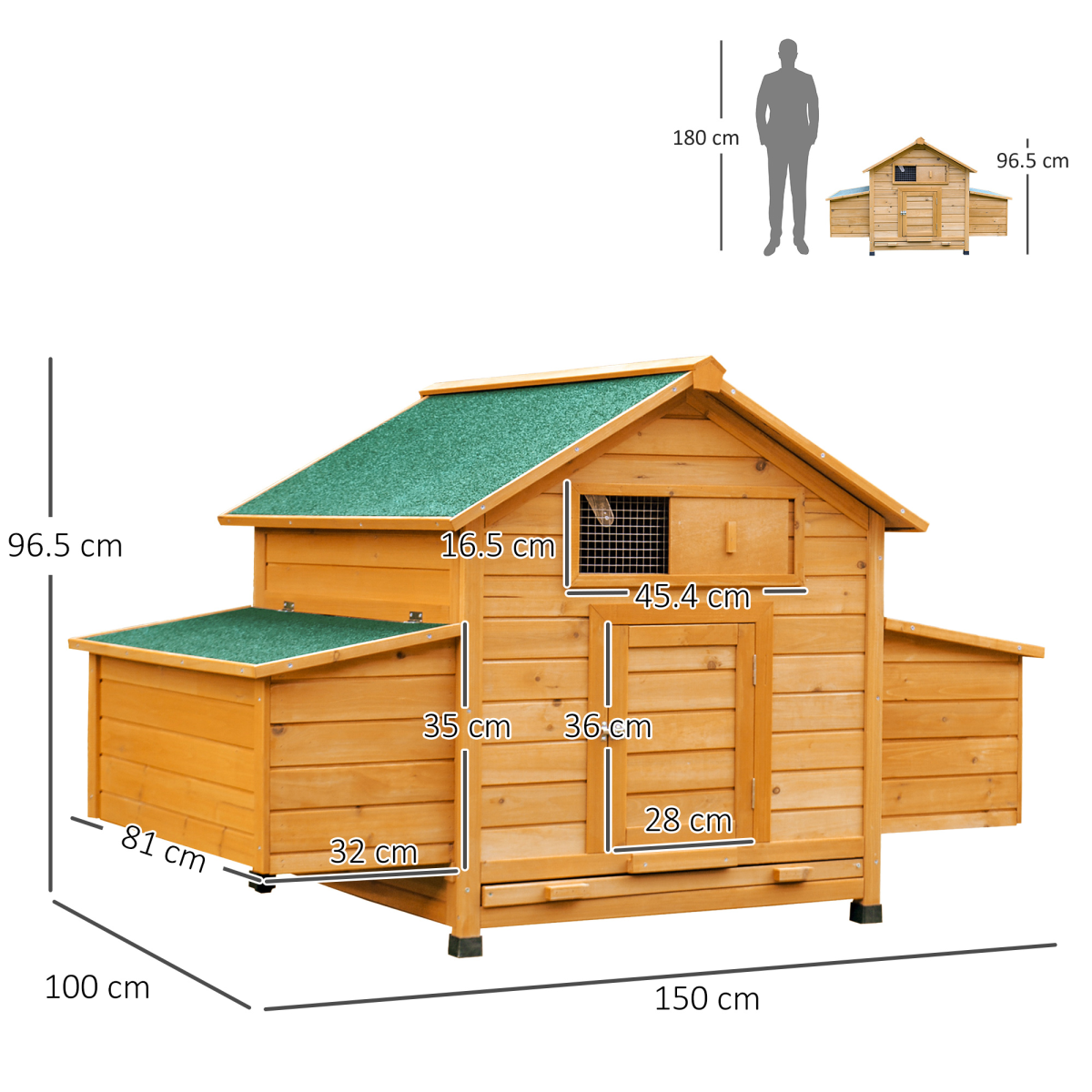 Outdoor Solid Fir Wood Pet House with Nesting Boxes & Weather Protection