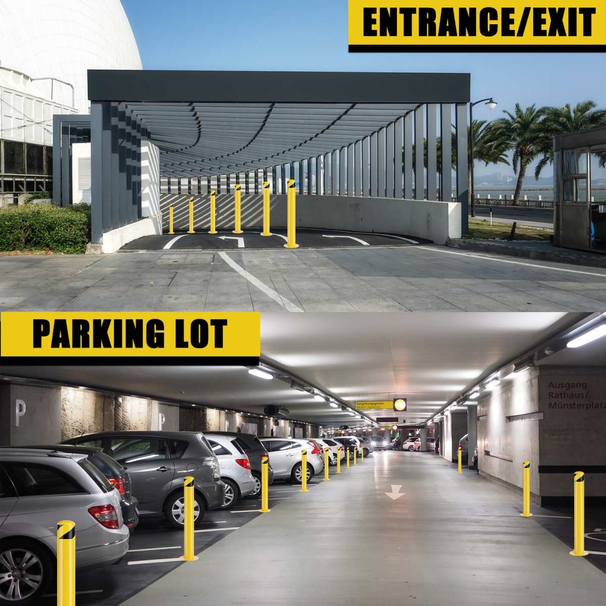 Parking Bollard Post, 42inch Bollards Steel, 4.5 Inch Diameter Bollard Covers, Yellow Powder Coated Safety Parking Barrier Post, for Traffic Sensitive Areas