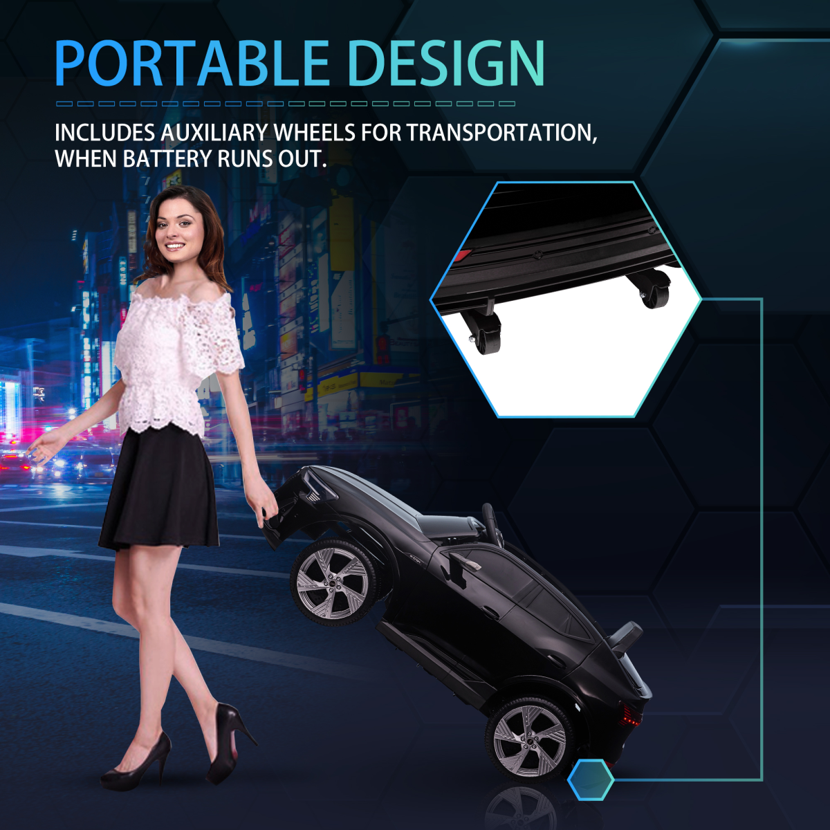 12V Kids Electric Ride-On Car/ w Remote Control, Lights, Music - Black