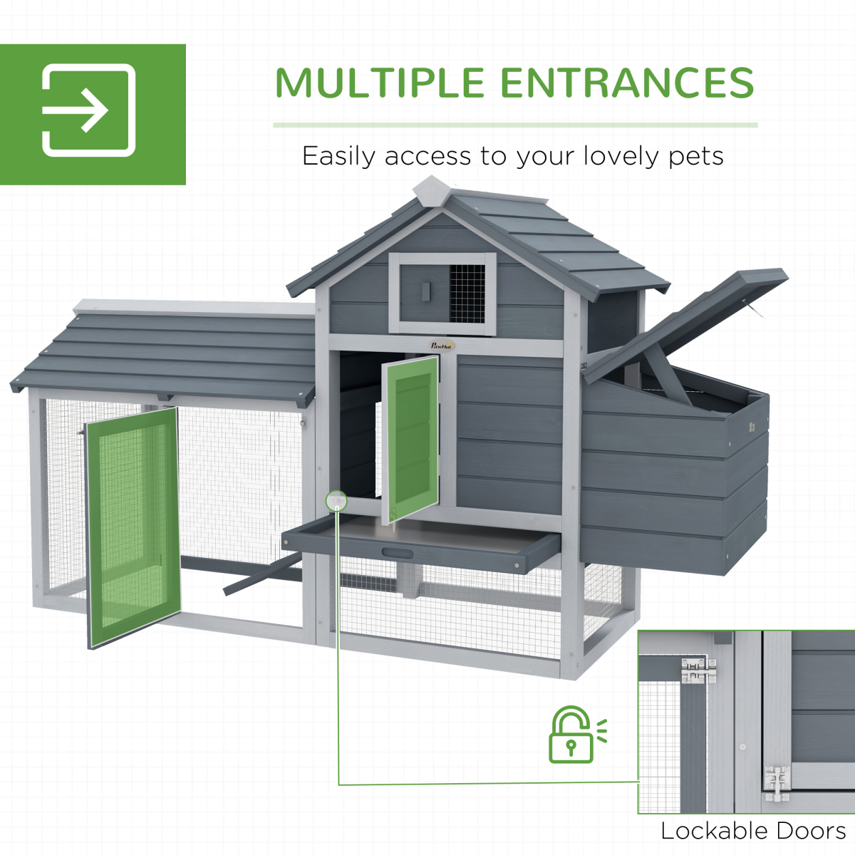 Small Chicken Coop Hen Cage Nesting Box w/ Outdoor Run Grey 150.5 x 54 x 87 cm