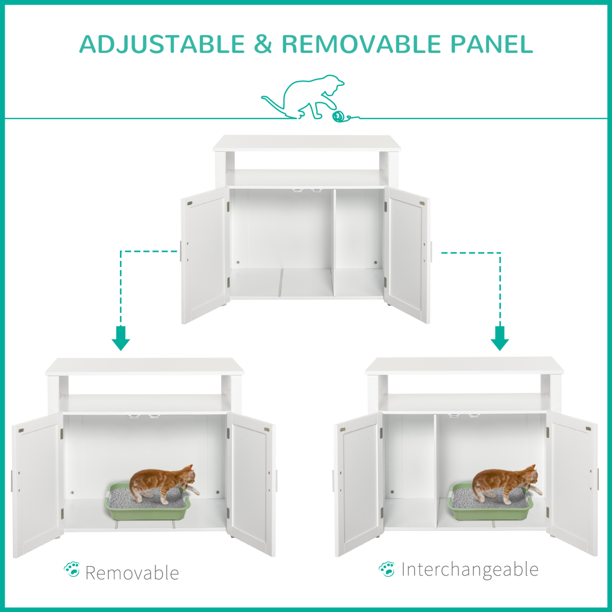 Inside Tabletop Side Table Cat Box Fixture w/ Magnetic Closing Door, White