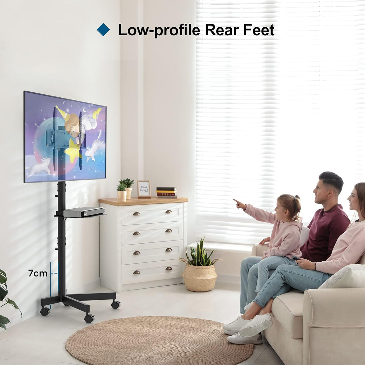 Mobile TV Stand on Wheels 23 to 60 Inch Height Adjustable Shelf BONTEC