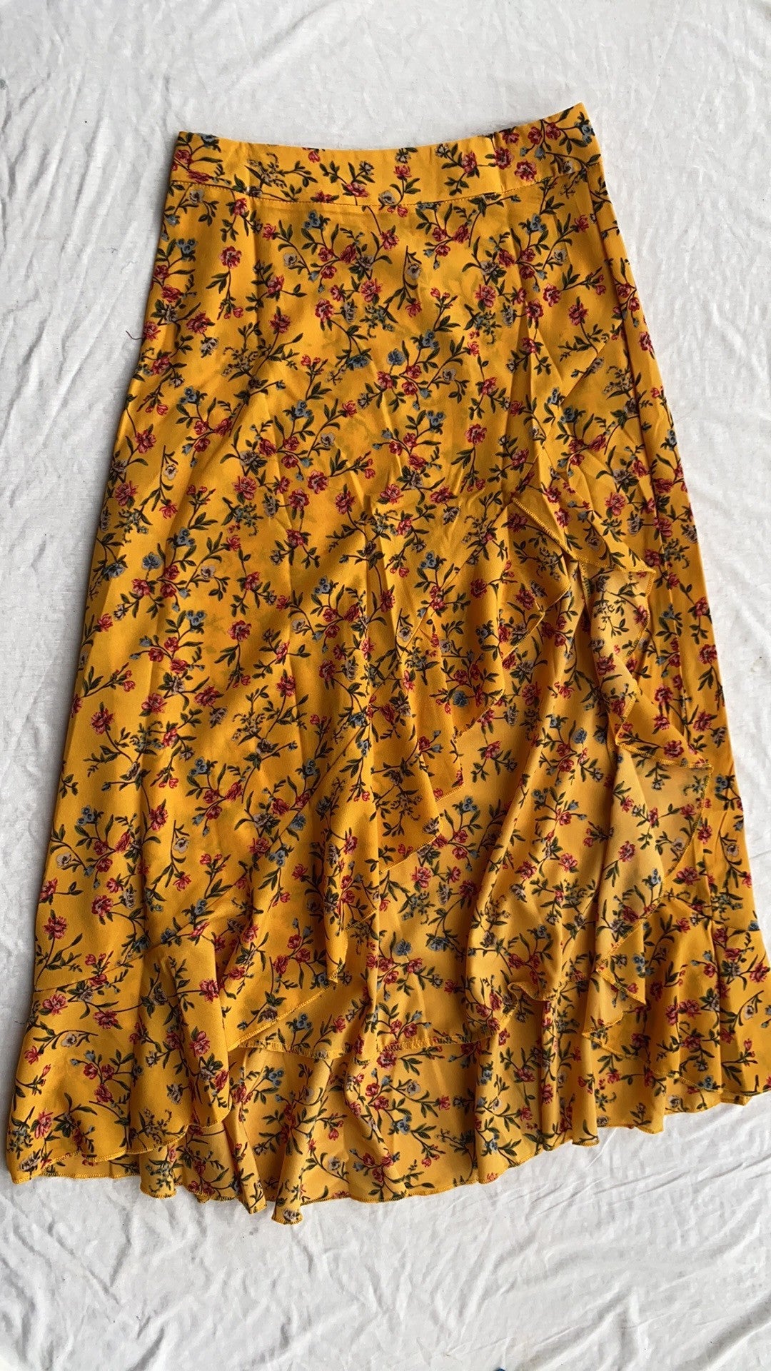 Printed Ruffled Side Slit Skirt