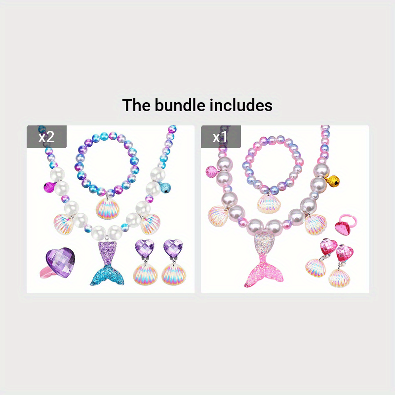 Mermaid Necklace Bracelet Set Mermaid Jewelry Kit Included Shell Necklace Bracelet Ring Earrings For Mermaid Party Costume Jewelry Supplies, As Halloween, Christmas Gift