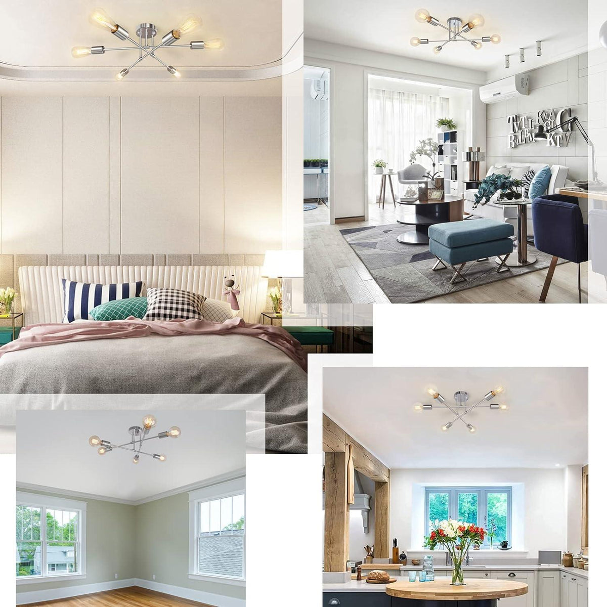 Sputnik Ceiling Light Chrome Metal 6 Light Semi Flush E27 Modern JHLBYL
