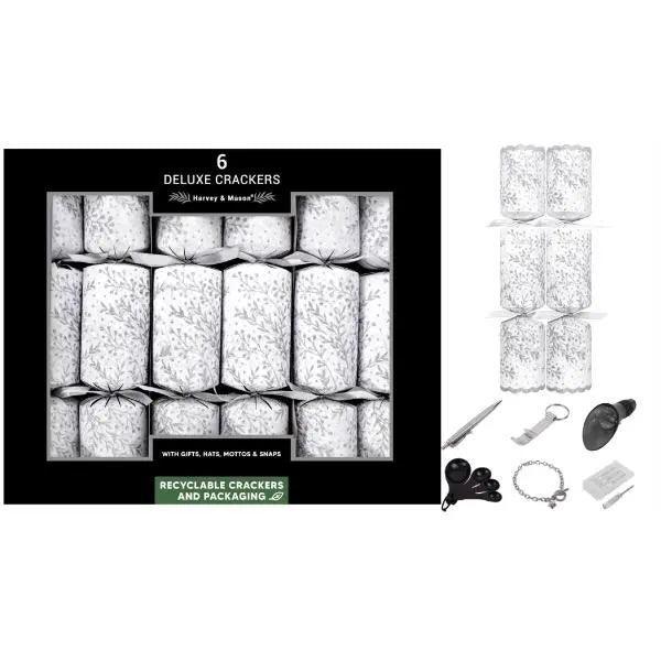 6 x 13.5" Deluxe Silver Glitter Leaf Crackers