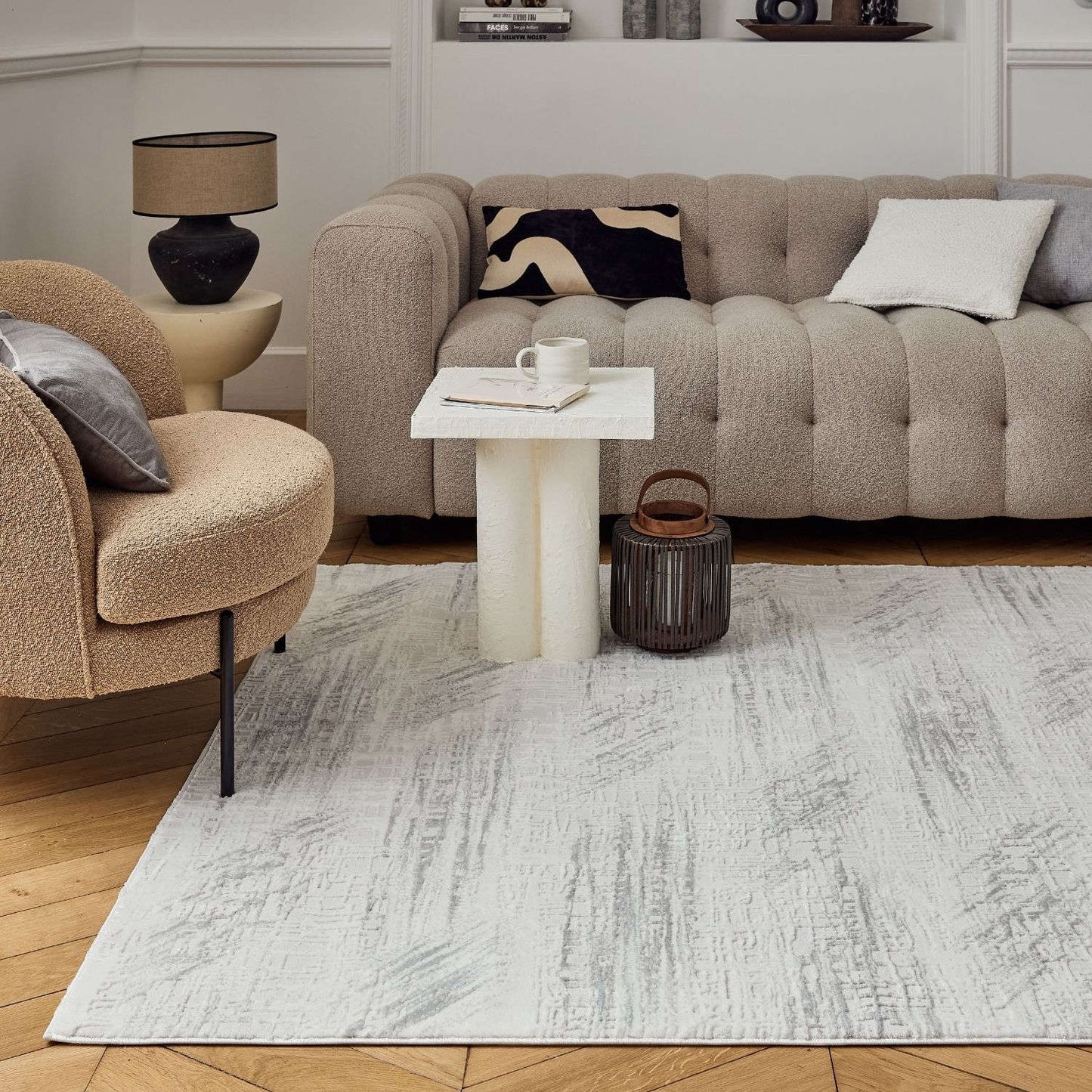 Carmel Cream-Grey Abstract Rug | 6030