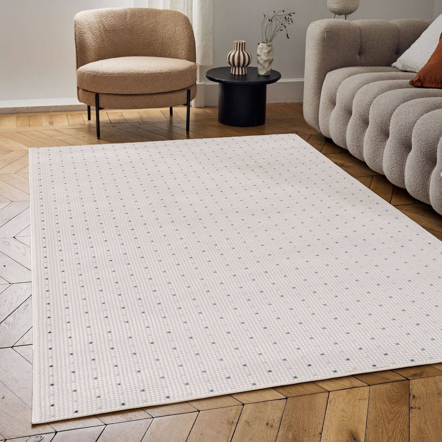 Carmel Cream-Blue Dots Rug | 6080