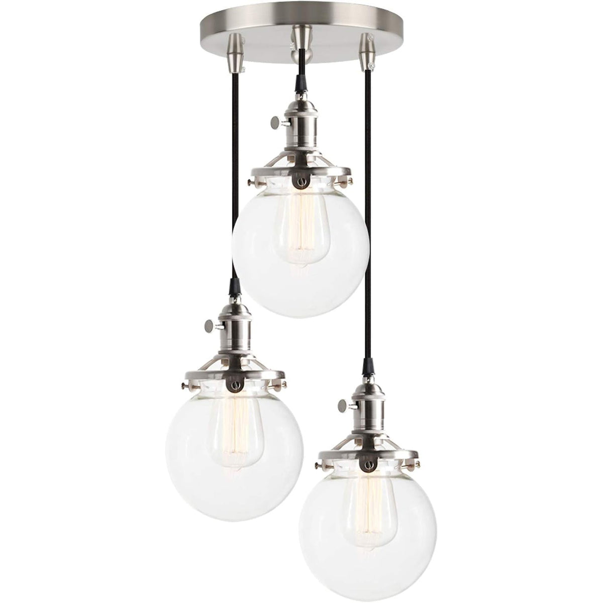 3 Light Pendant Chandelier Vintage Industrial Globe Glass E27 Phansthy