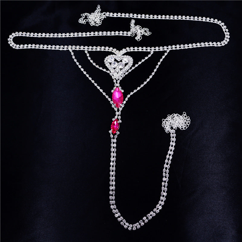 White Gem Heart-shaped Rhinestone Body Chains T-back