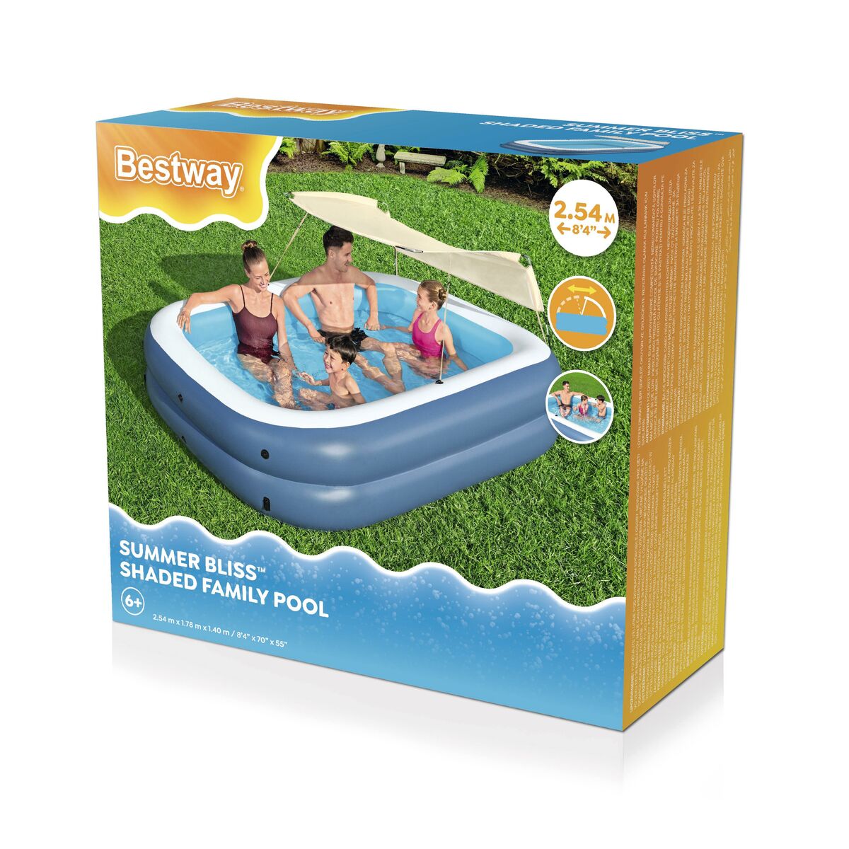 Bestway Inflatable Pool 2 Chambers Rectangular with Canopy 254x178x140 cm +6 Years