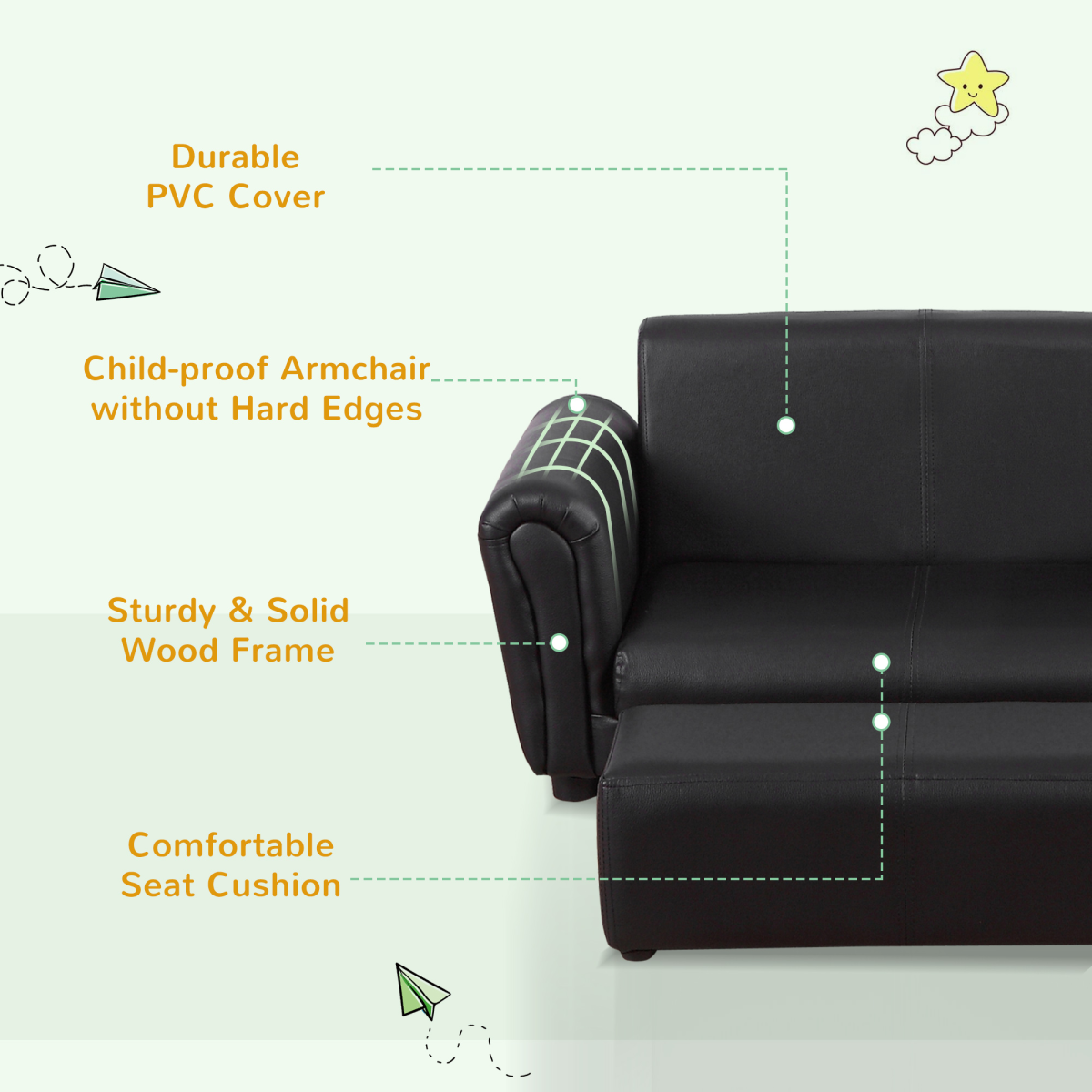 Kids Childrens Sofa Set 2 Seater Seat Furniture Armchair Boys Girls Footstool