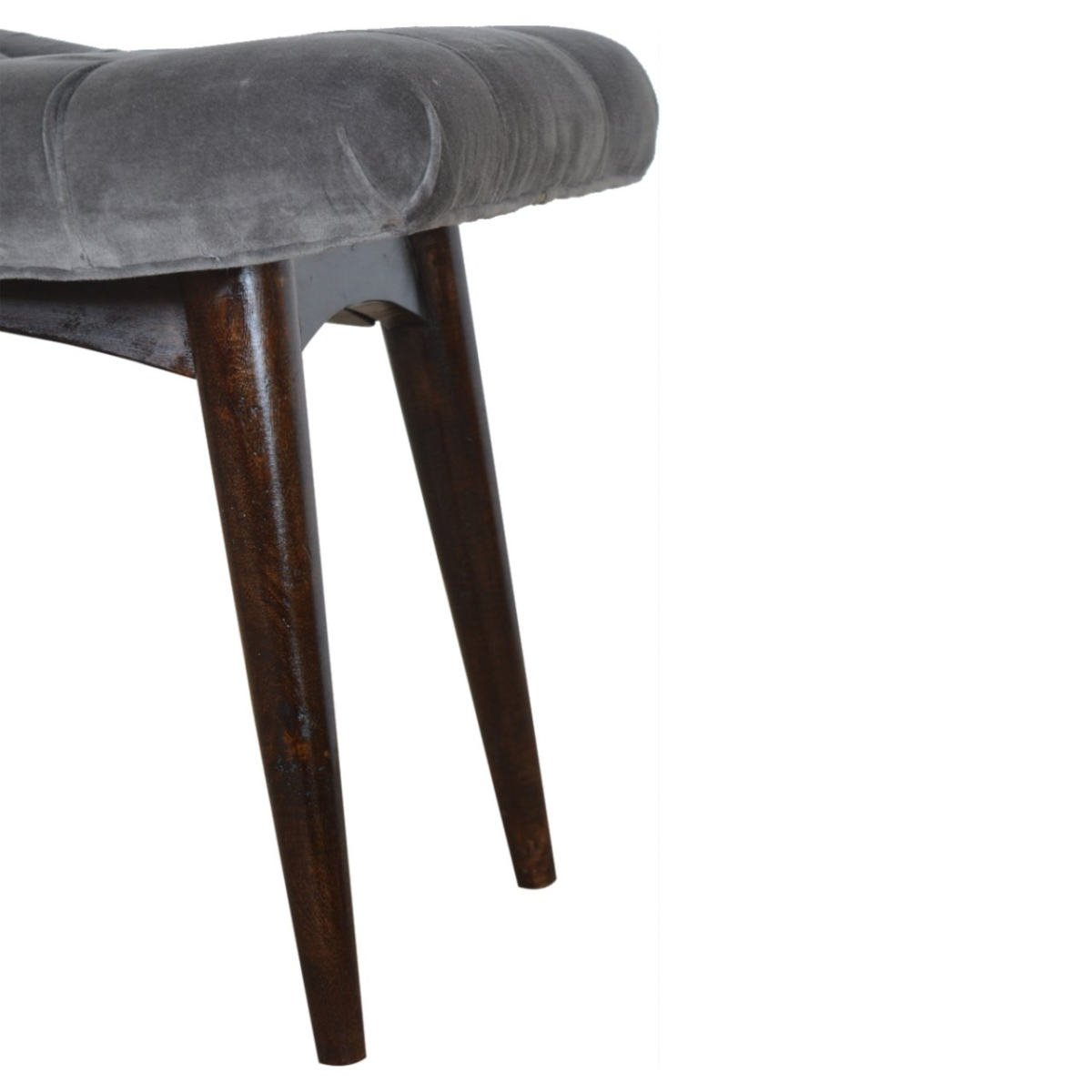 Artisan Furniture Solid Wood Grey Cotton Velvet Curved Bench
