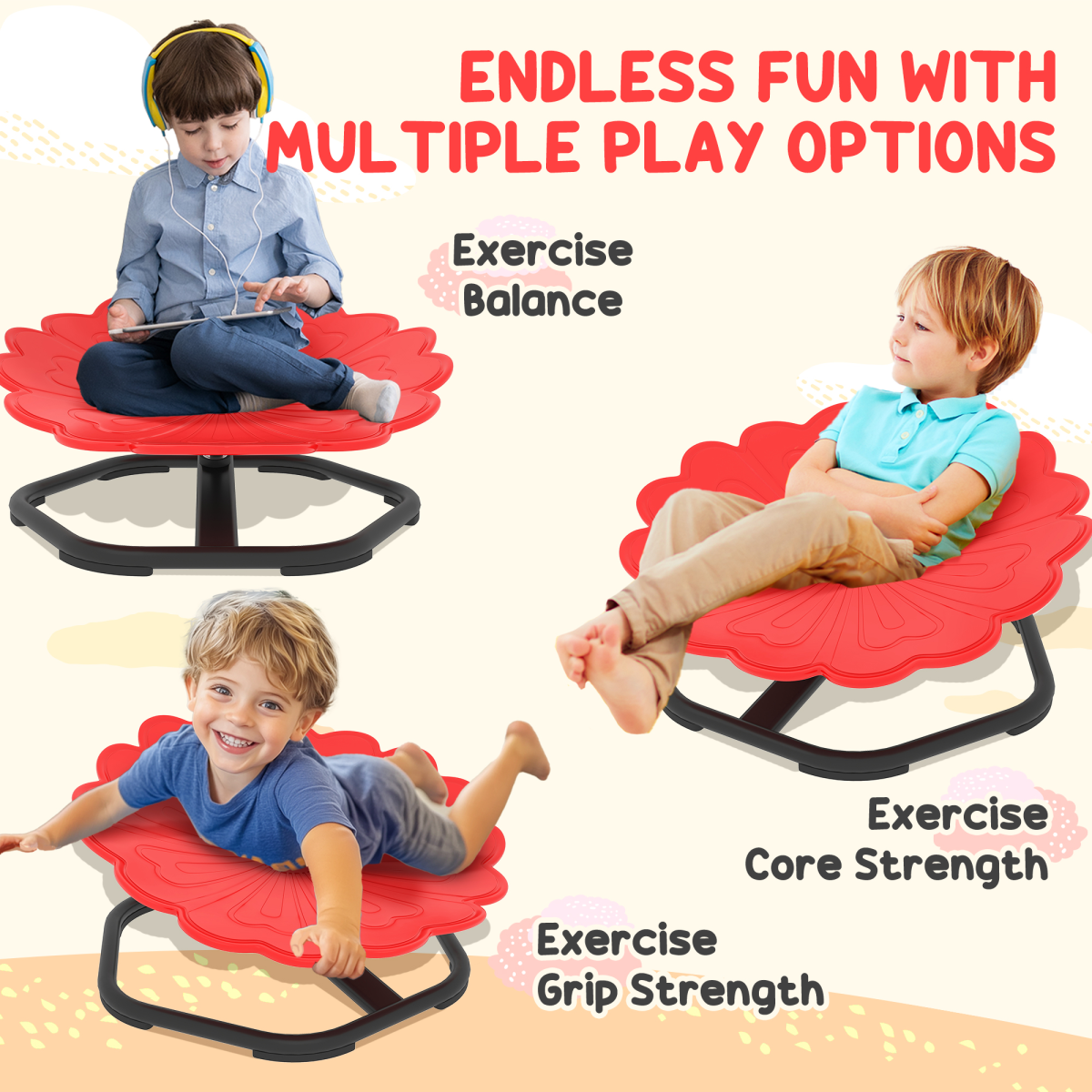 AIYAPLAY Sensory Spinning Chair, Kids Swivel Chair, Red