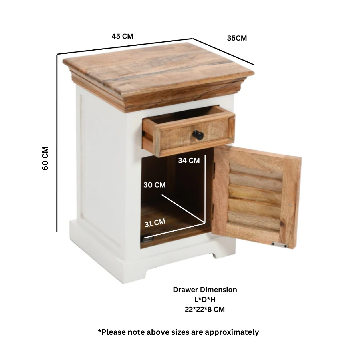 Alfie Solid Mango Wood Bedside Cabinet 1 Drawer 1 Door