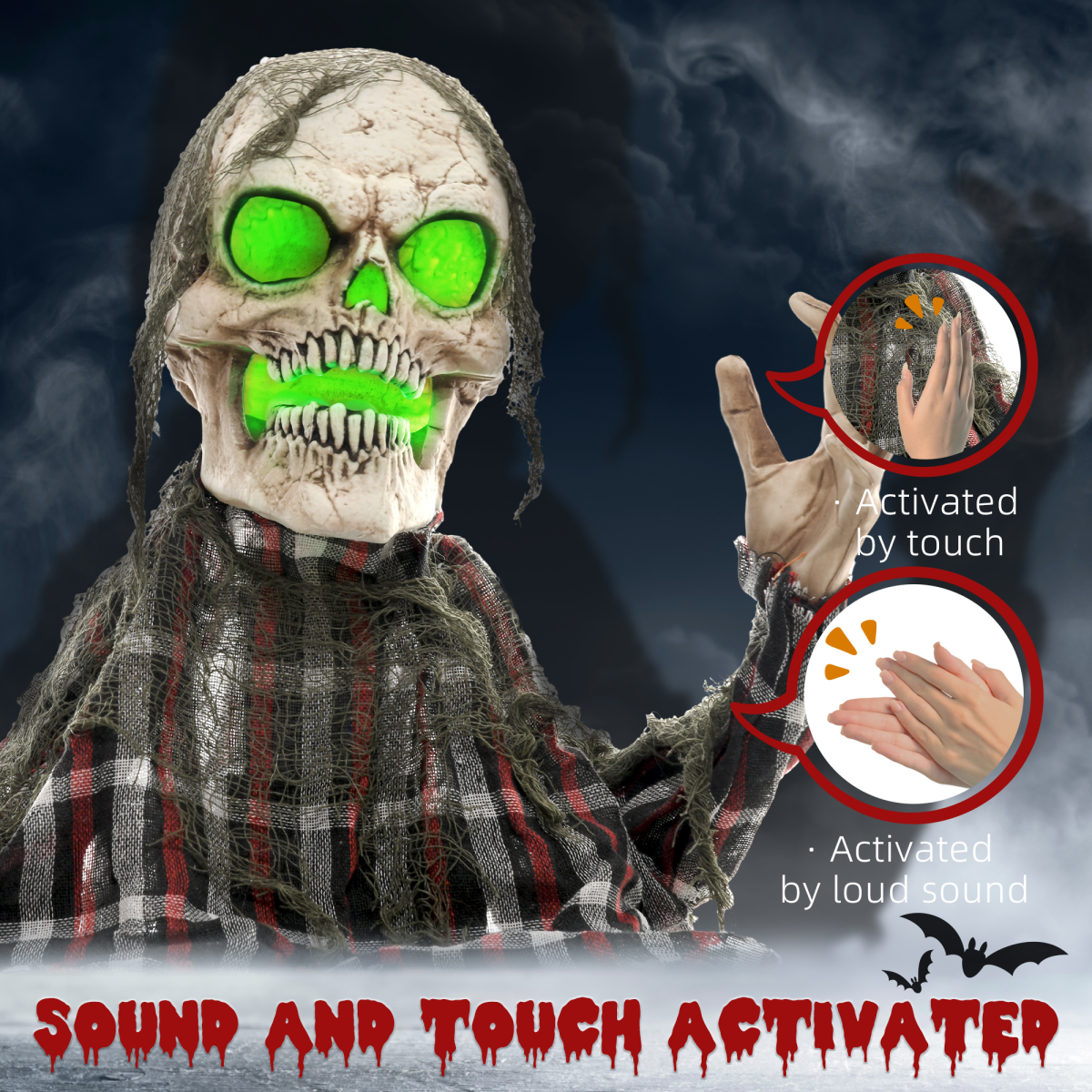 HOMCOM Groundbreaker Skeleton Halloween Animatronic Prop for Indoor Outdoor