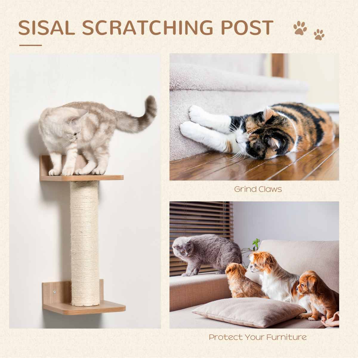 Cat Tree 4PCs Wall-mounted Shelf Set Climbing Tower W/ Hammock Scratching Post