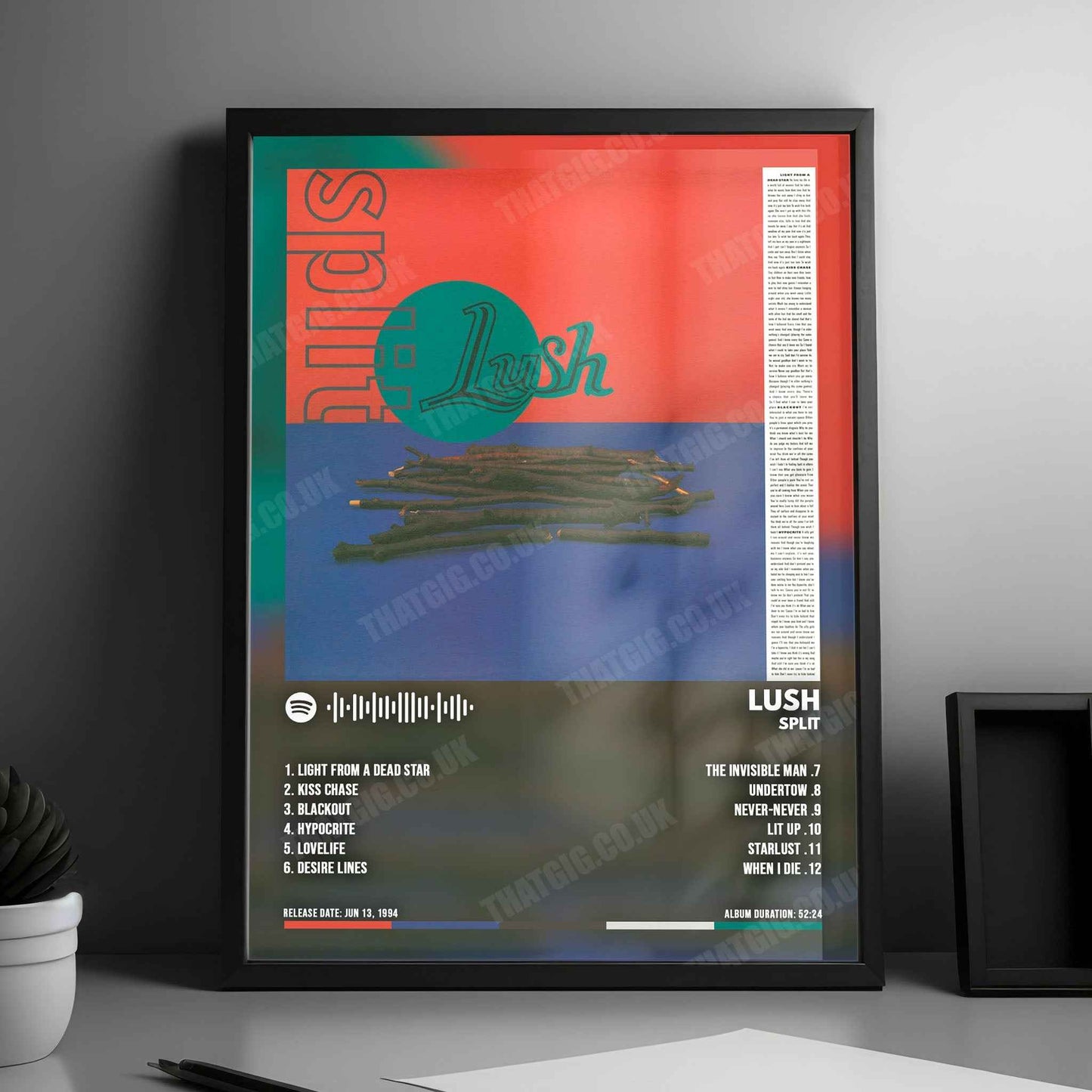 Lush "Split" Album Cover Poster - with Complete Tracklist