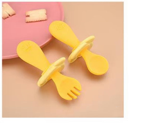 KikiBoo Silicone Baby Spoon & Fork Set – Short Handle Self-Feeding