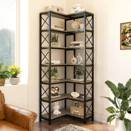 7-Tier Corner Bookshelf Display Storage Rack