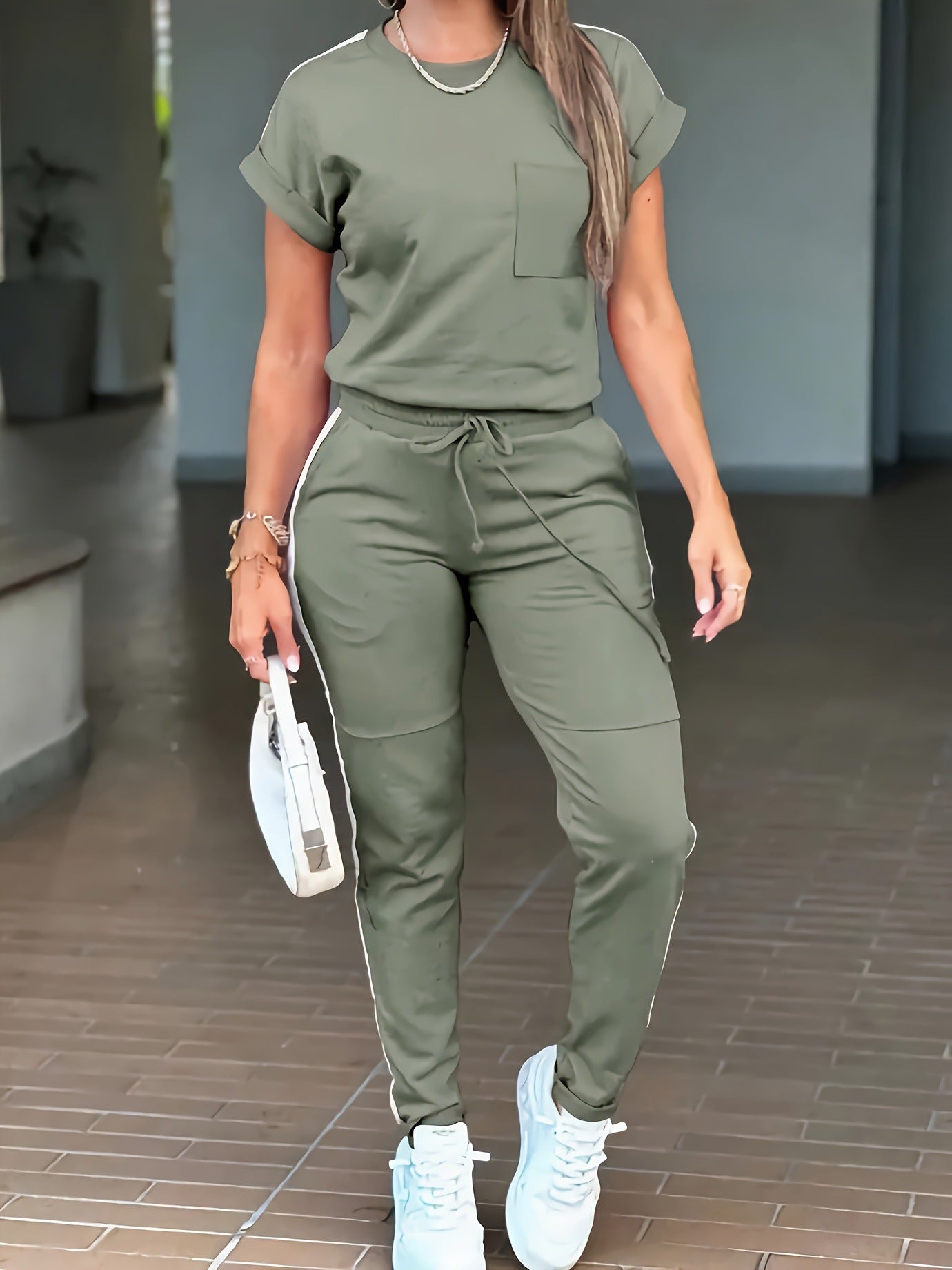 Women's Solid-Color Two-Piece Sports And Leisure Suit