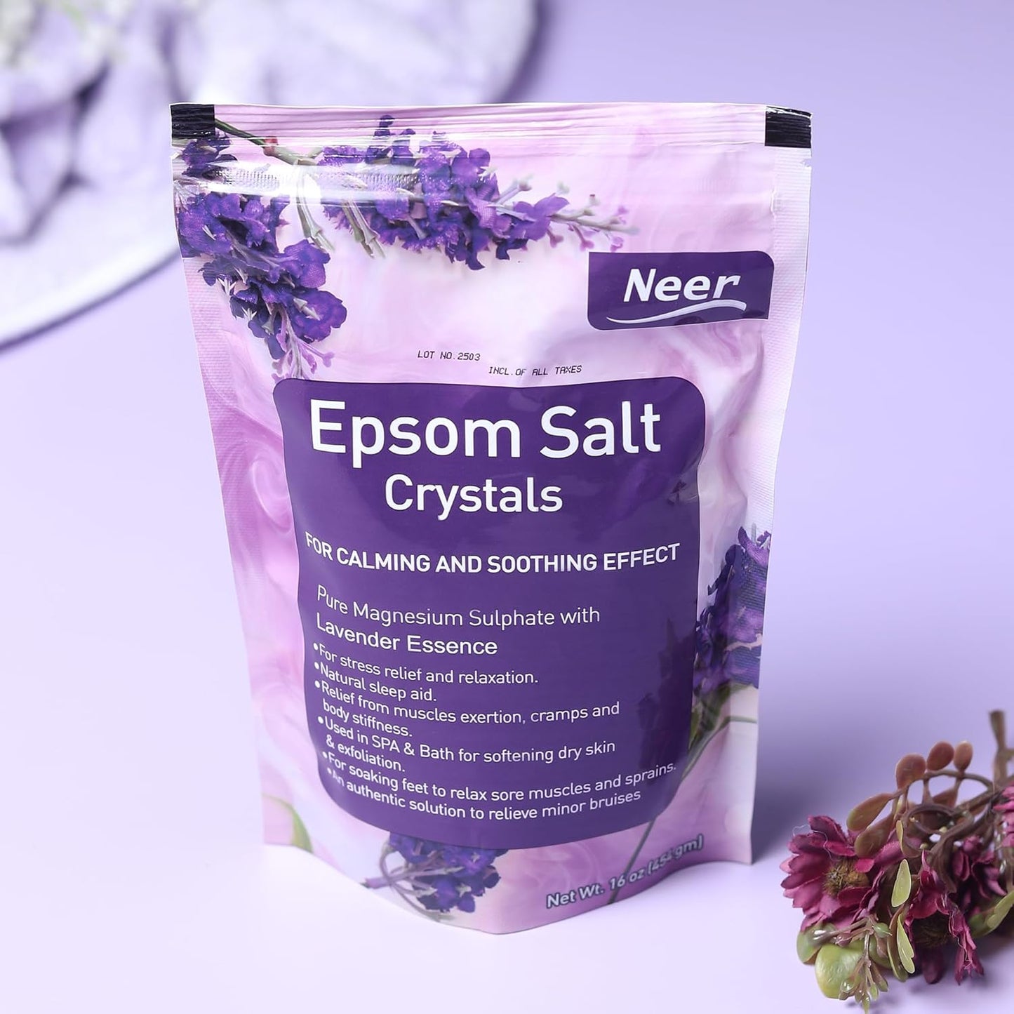 NEERCHEM Lavender Epsom Salt 454g Relaxation & Muscle Recovery Bath