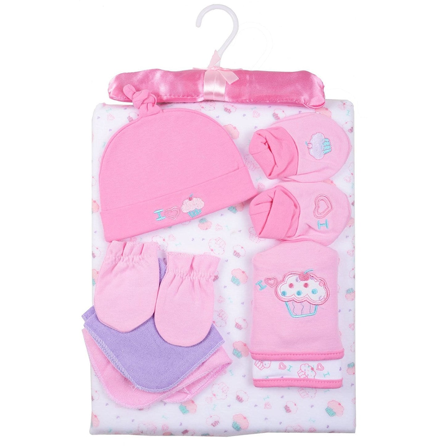 9 Piece Baby Gift Set Newborn Christening Present Blanket Booties Hanger - Pink