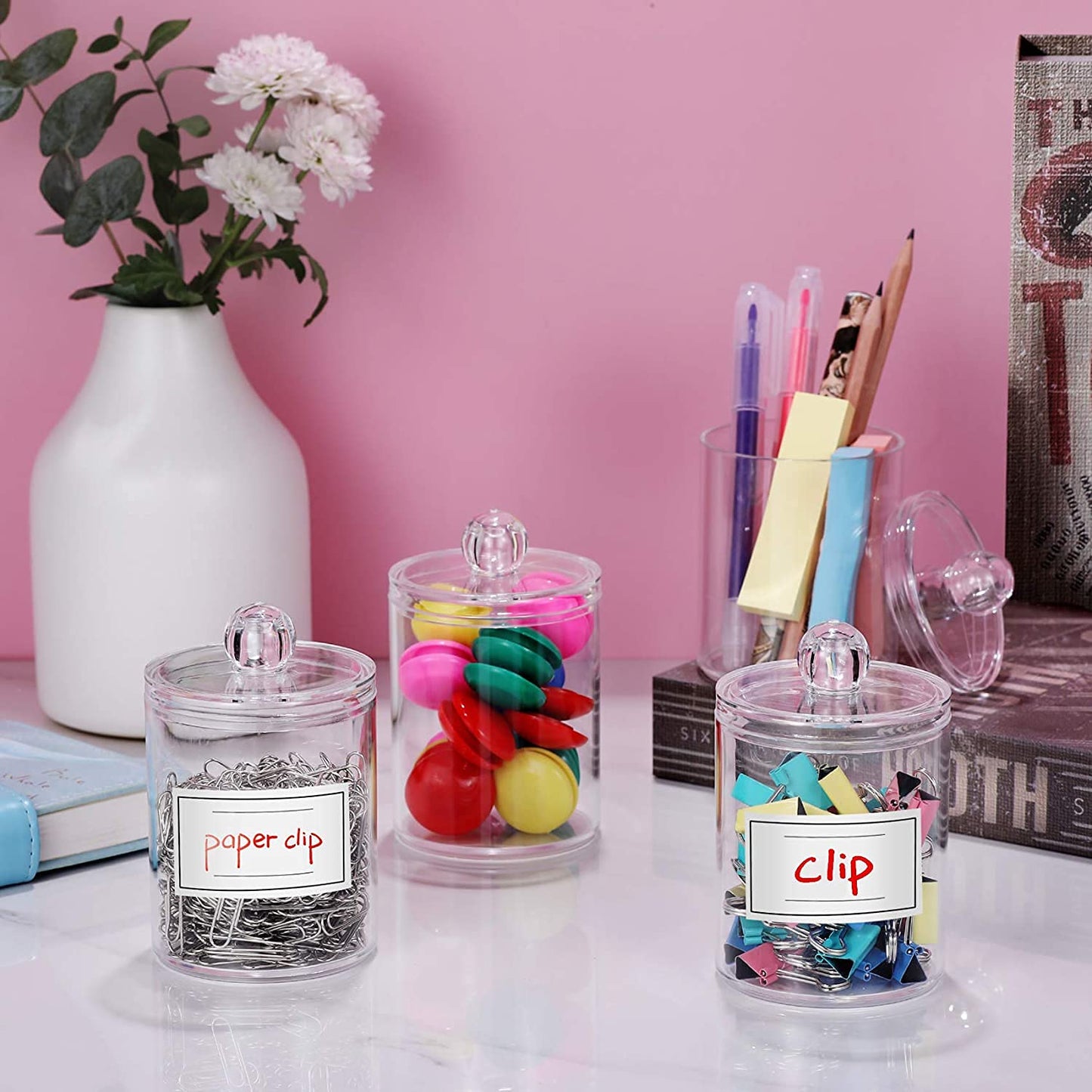 Zollyss 4-Pack Clear Plastic Bathroom Organizer Jars 15oz