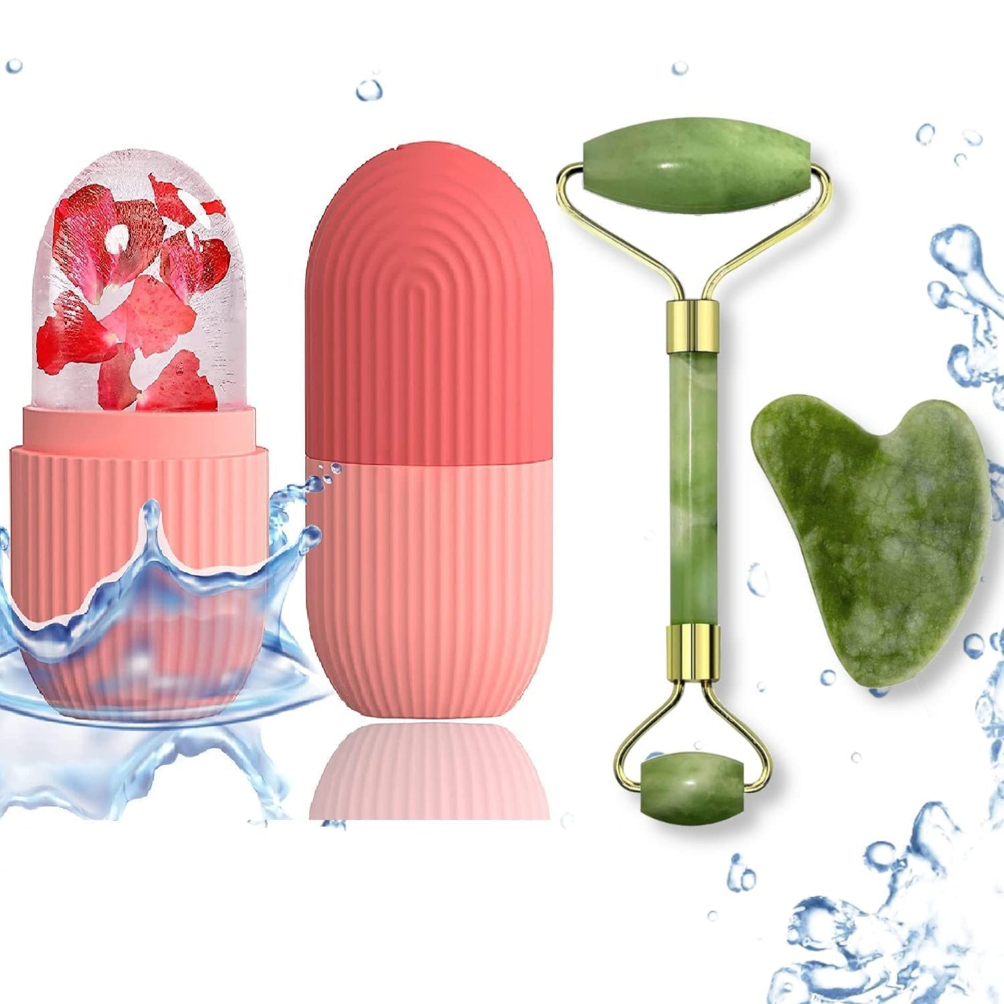 Jade Roller & Gua Sha Set with Ice Roller for Face & Body Massage