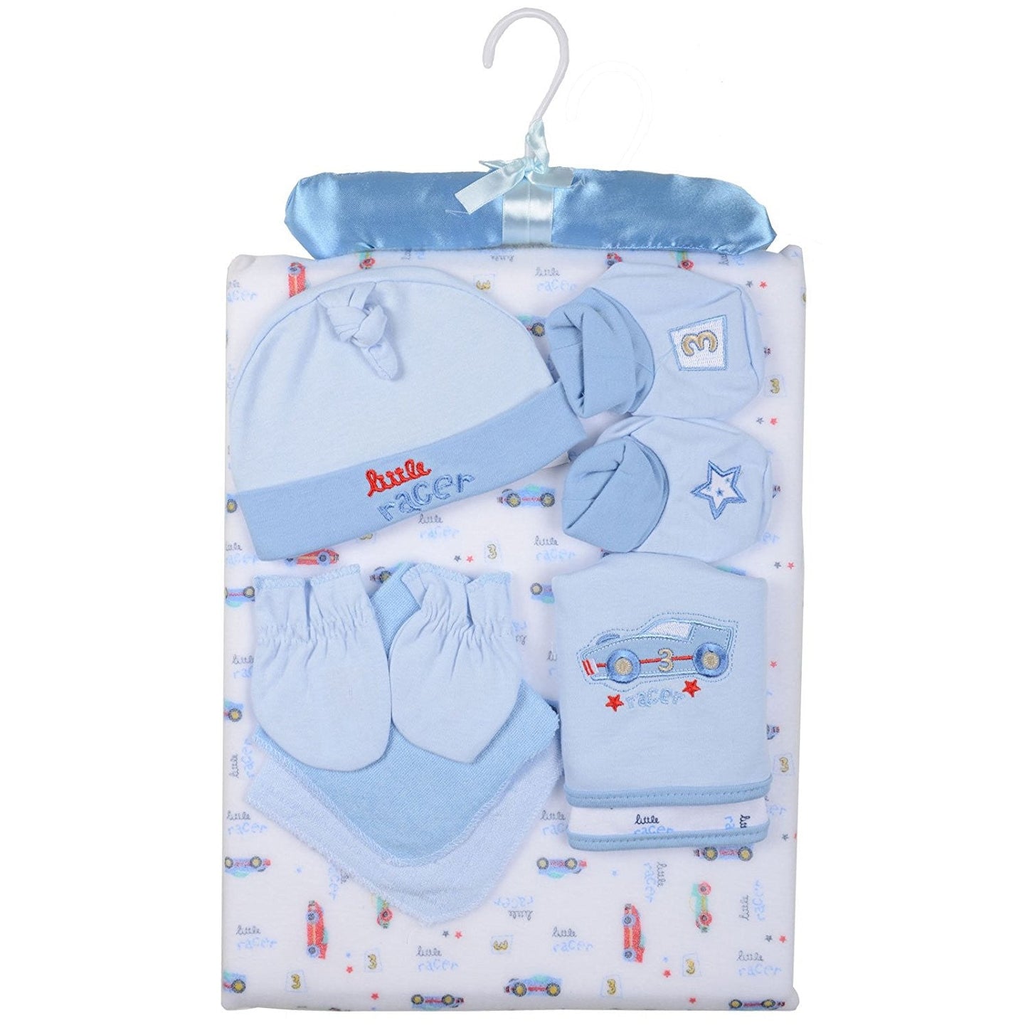 9 Piece Baby Gift Set Newborn Christening Present Blanket Booties Hanger - Blue