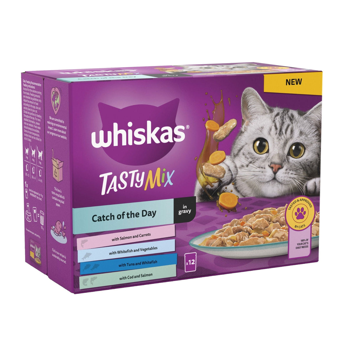 Whiskas 1+ Catch of the Day Mix Adult Wet Cat Food Pouch in Gravy 12 x 85g - Case of 4