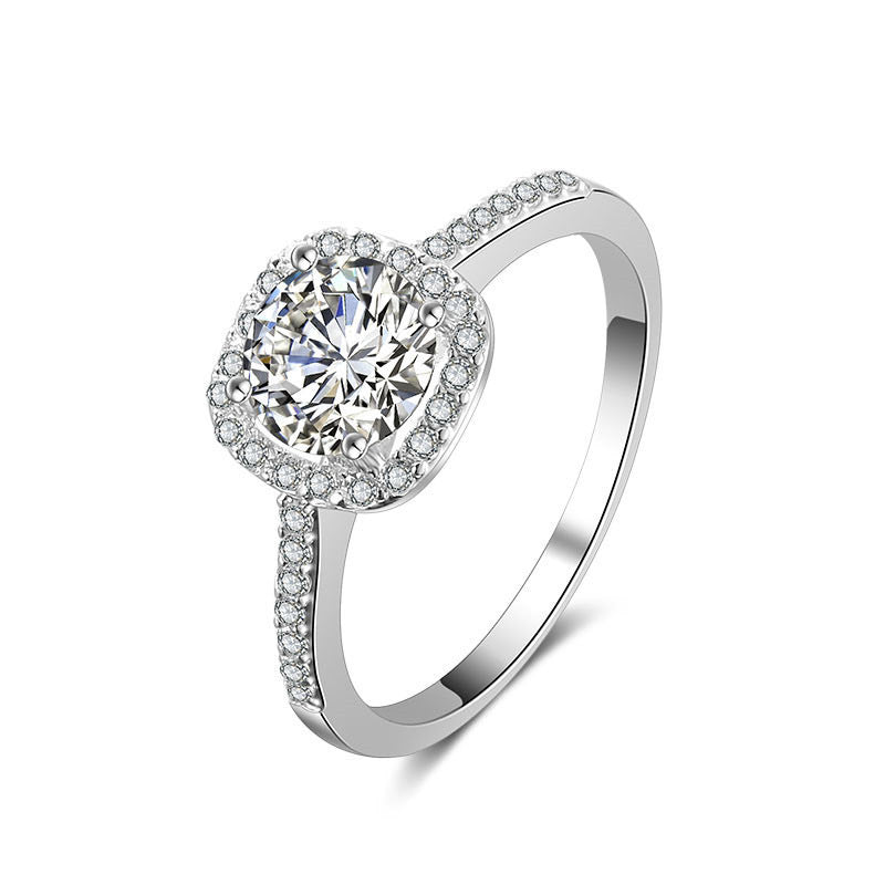Luxury Square Cut Cubic Zirconia Engagement Ring - Sterling Silver Plated Wedding Band for Women