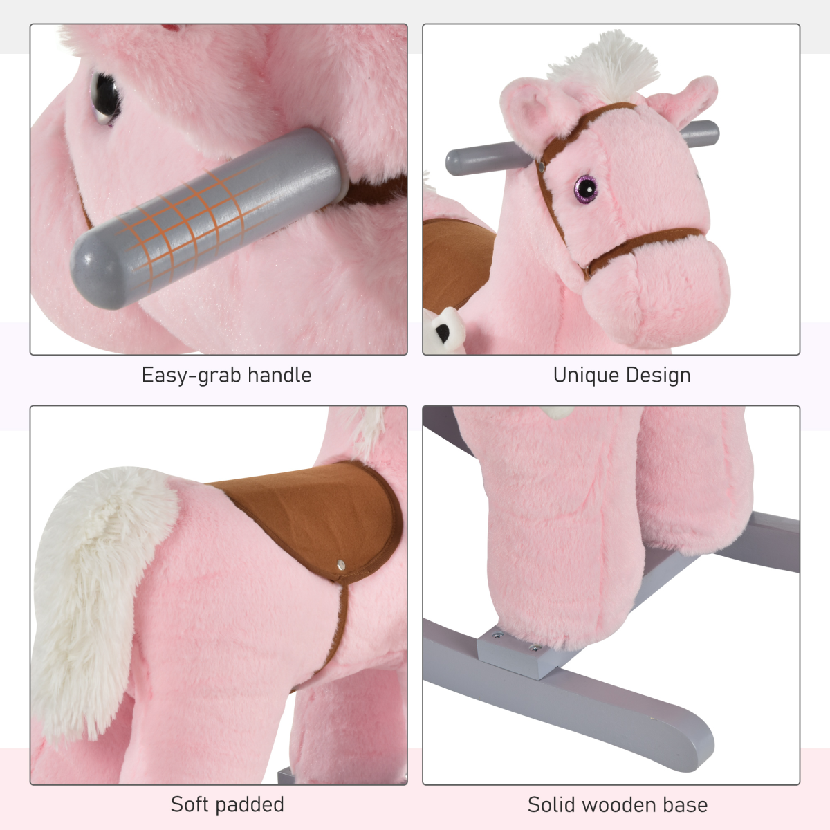 Kids Plush Ride-On Rocking Horse with Plush Toy Sound Handle Grip HOMCOM