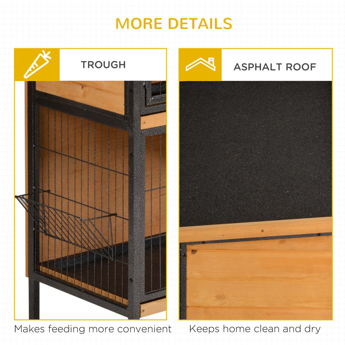 Wooden Metal Rabbit Hutch Pet House Bunny w/ Slide-Out Tray Outdoor Light Yellow