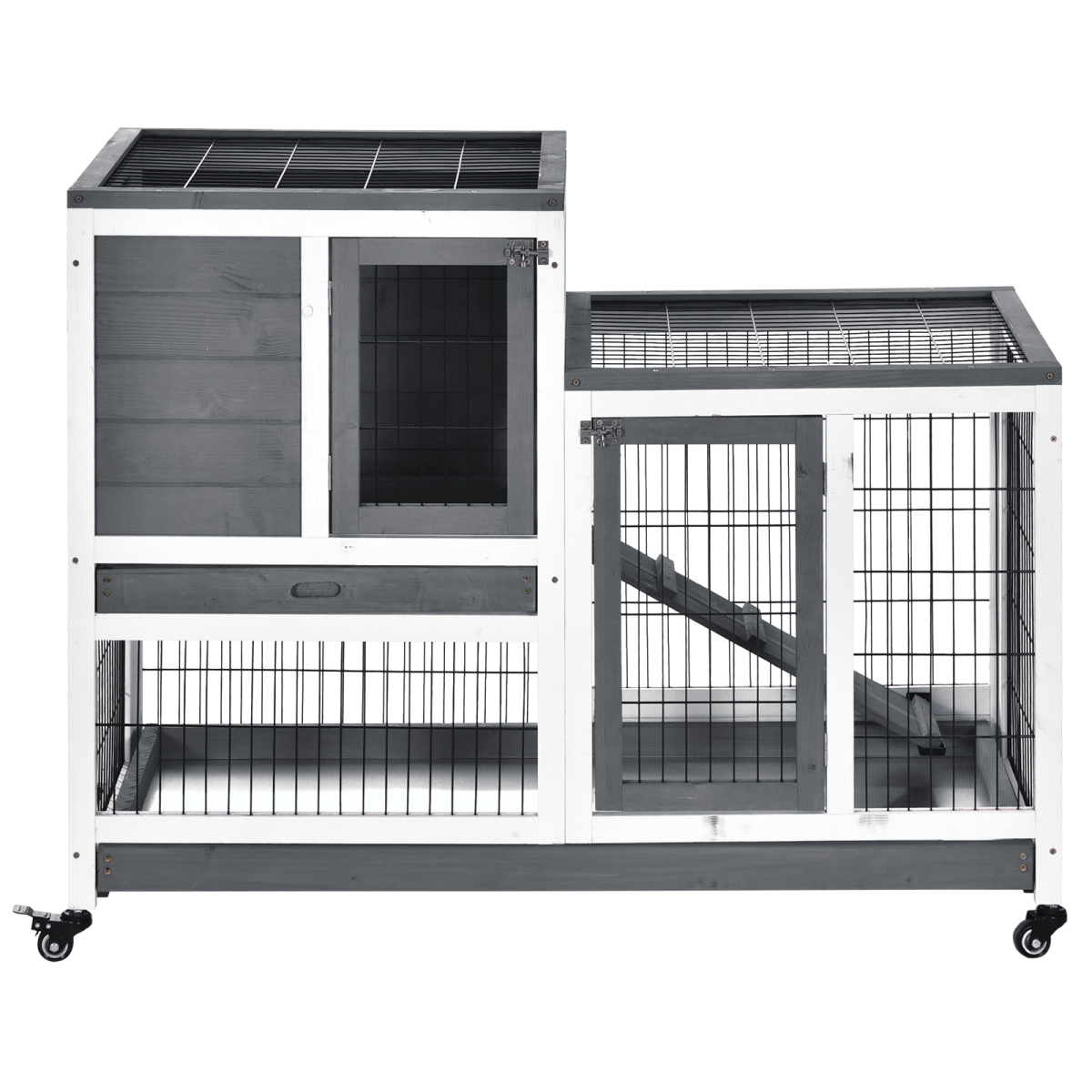 Wooden Rabbit Hutch Bunny Guinea Pigs House Cage Wheels Indoor 110 x 50 x 86cm