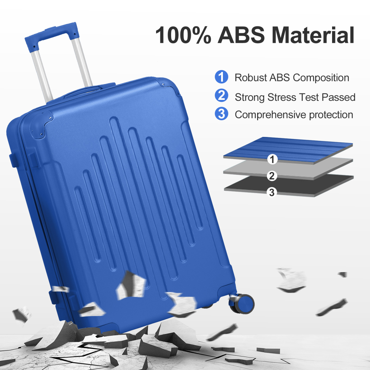 20-inch ABS Hard Shell Suitcase with Diamond Pattern - Navy Blue