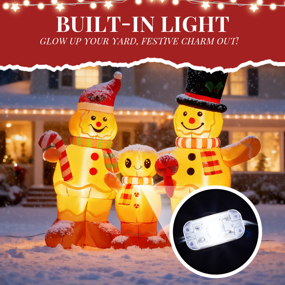 1.9M Lighted Christmas Inflatable Decoration, Inflatable Gingerbread Man Family, Funny Blow Up Yard Decorations with Built-in LED Lights for Holiday Party Front Yard Lawn Garden Decor