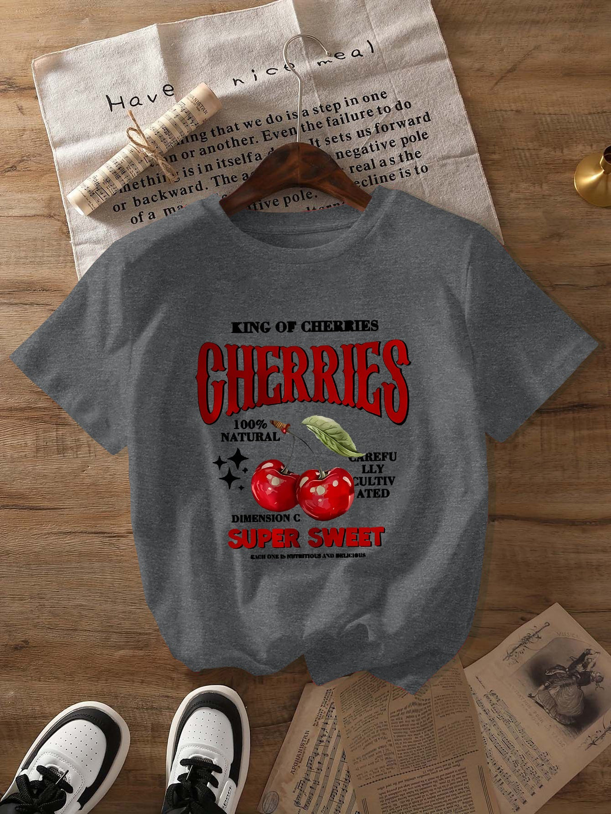 Top Round Neck Cartoon Printed Short Sleeve