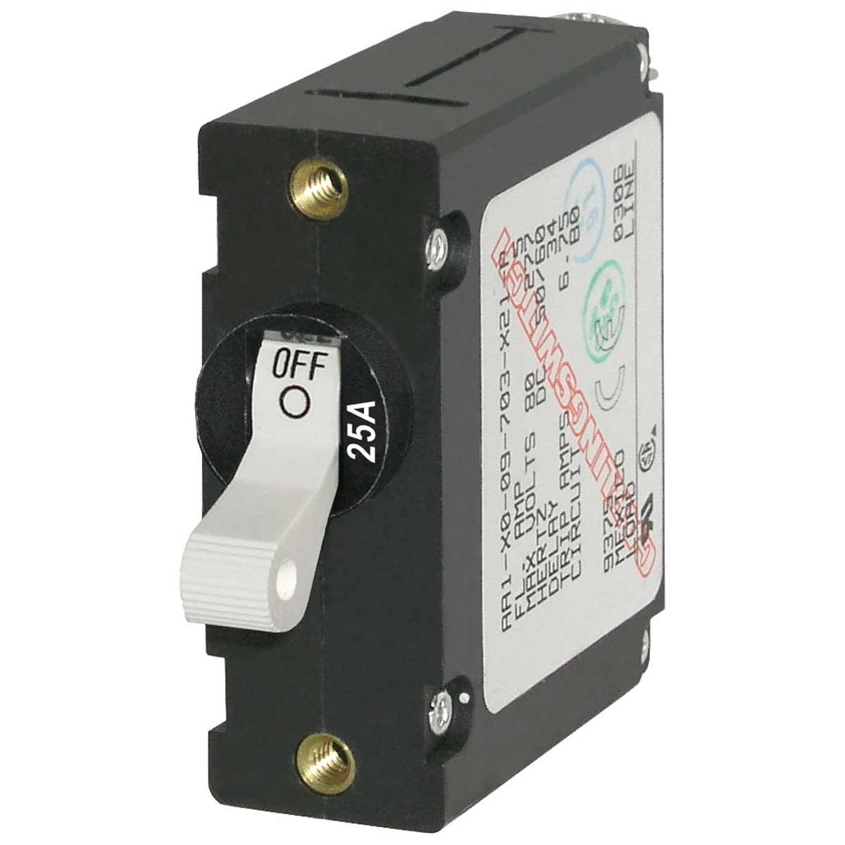 Blue Sea A-Series Toggle Circuit Breaker (25A / White / Single Pole)