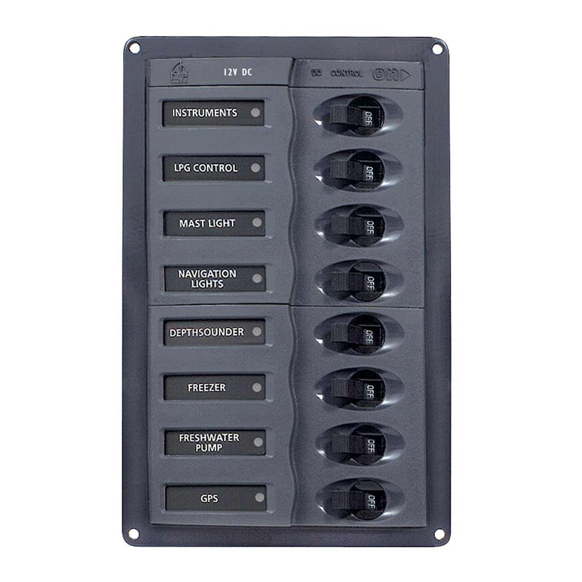 BEP 8-Way Circuit Breaker Panel Vertical (12V DC / No Meters)