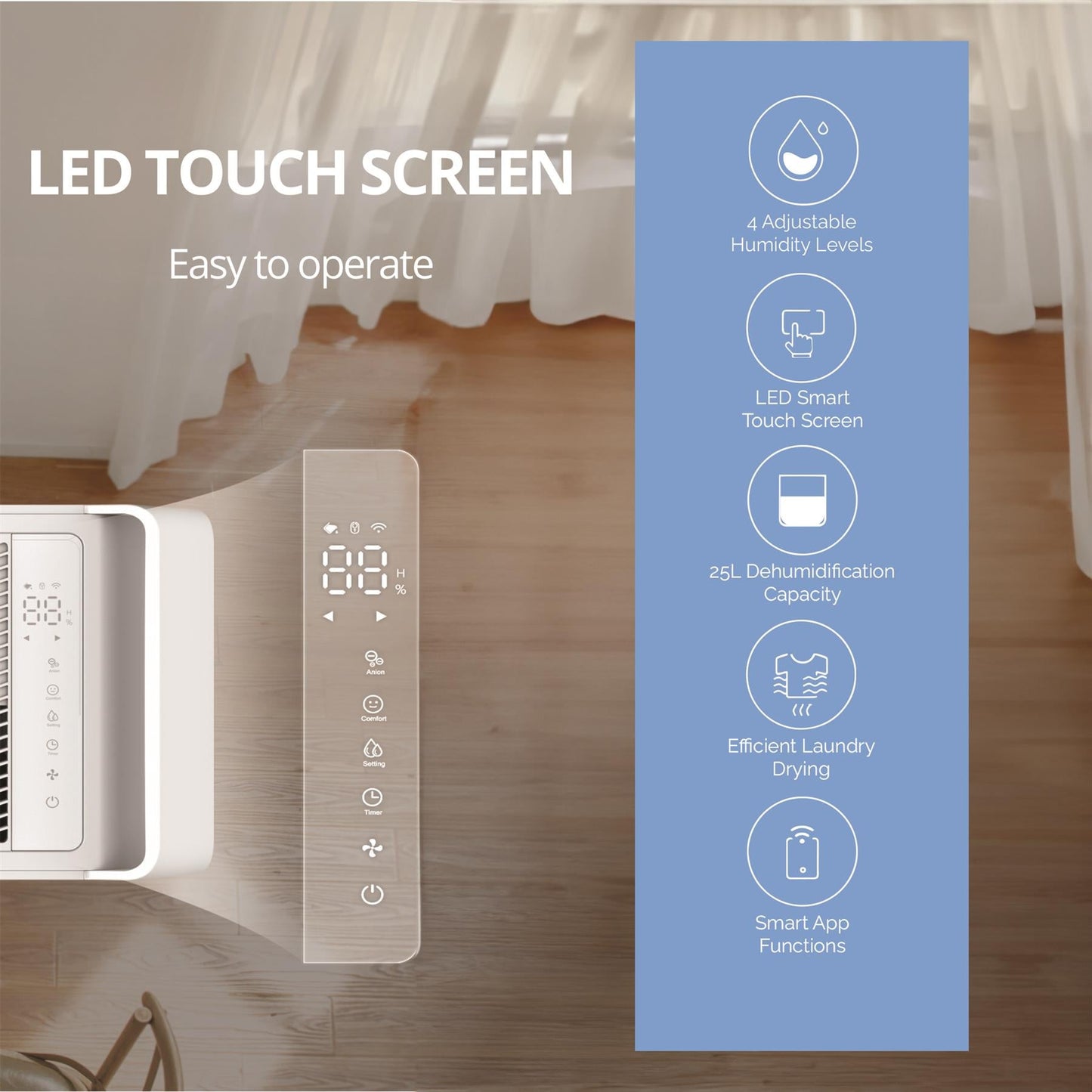 Senelux 25L/Day Dehumidifier Smart App Wi-Fi with 5.5L Water Tank, Continuous Drainage, Large Room, Sleep Mode, 24H Timer