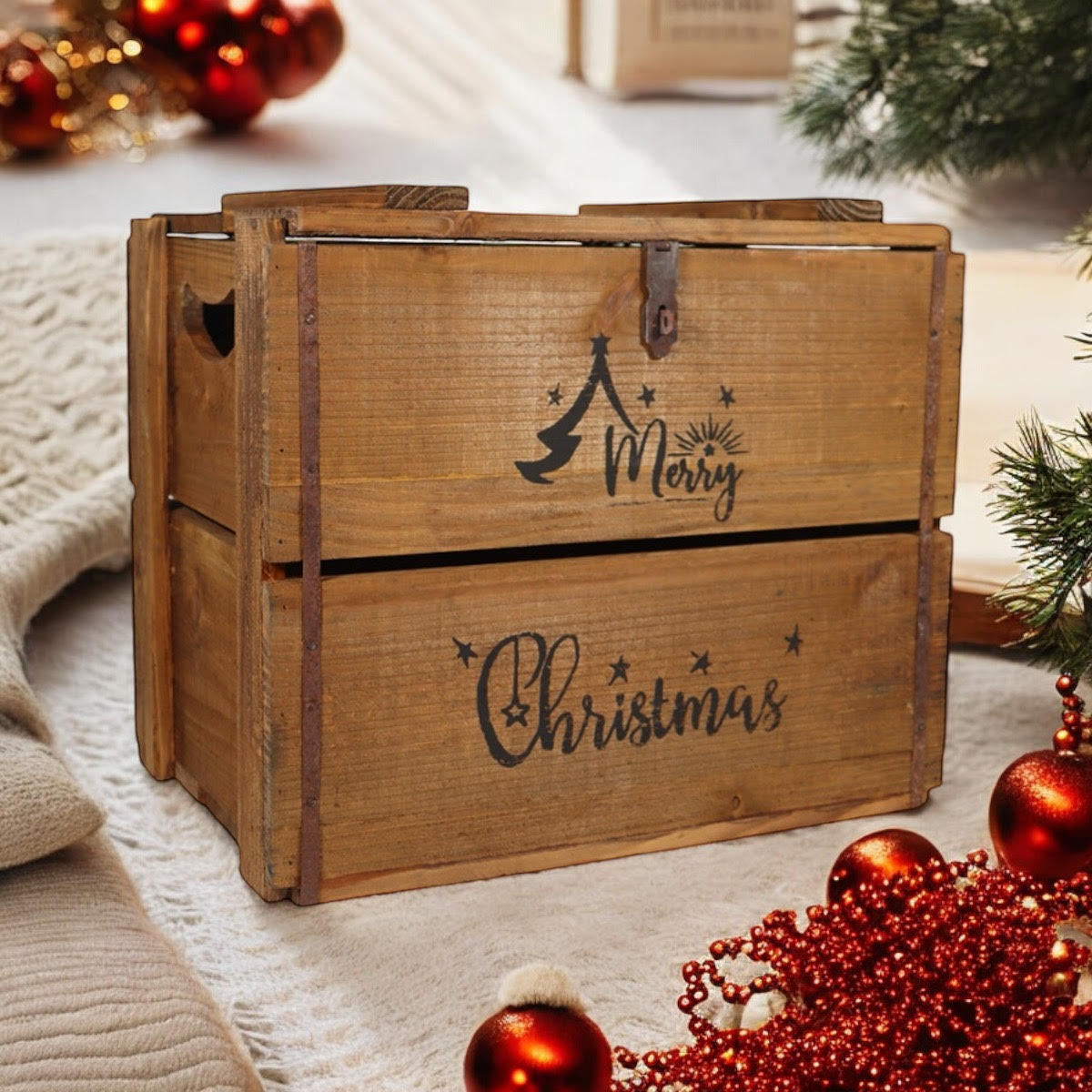 42CM WOODEN BOX MERRY CHRISTMAS