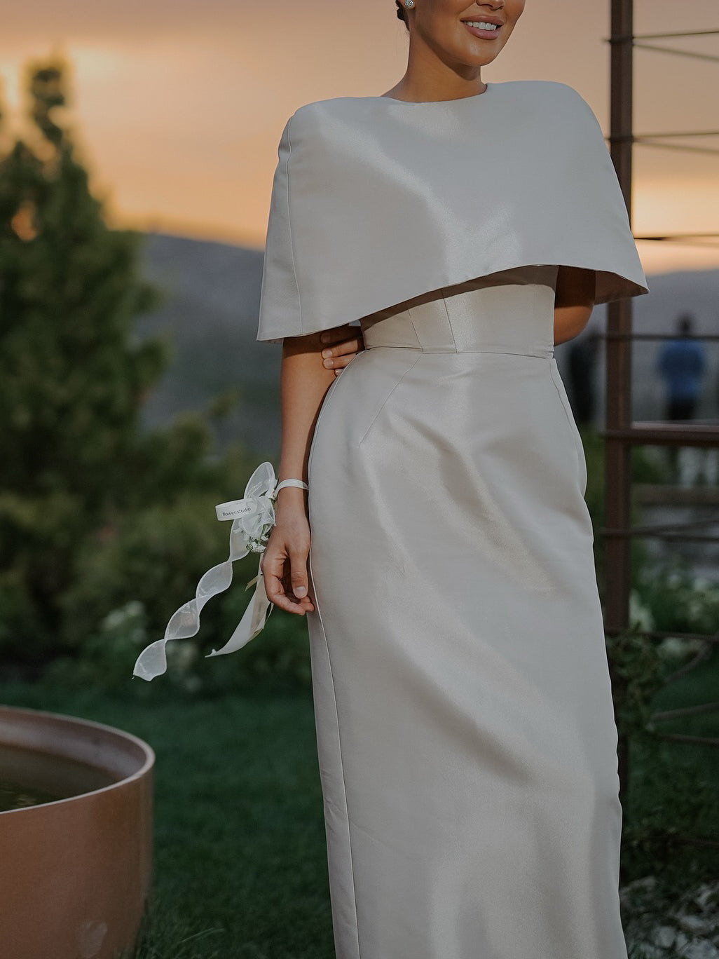 Satin Cape-style Top &Fitted Maxi Dress Set